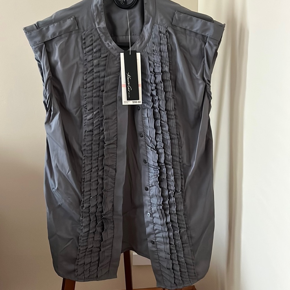 Kenneth Cole New York Charcoal Pleated Button Down Shirt